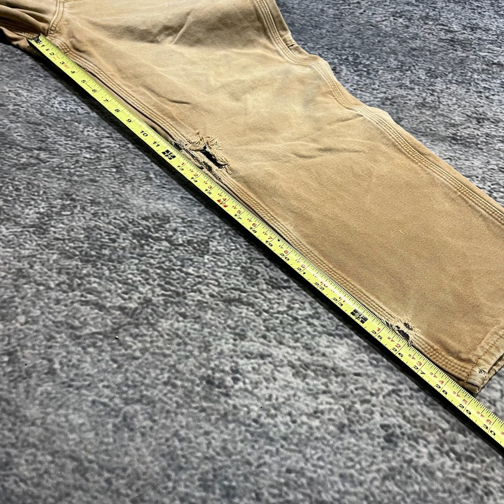VTG Carhartt Carpenter Pants Tan 34x29 Distressed Faded Flannel Lined B111‎ BRN - Picture 14 of 16